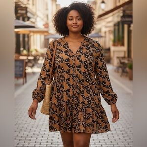 Nine West Brown and Black Floral Dress